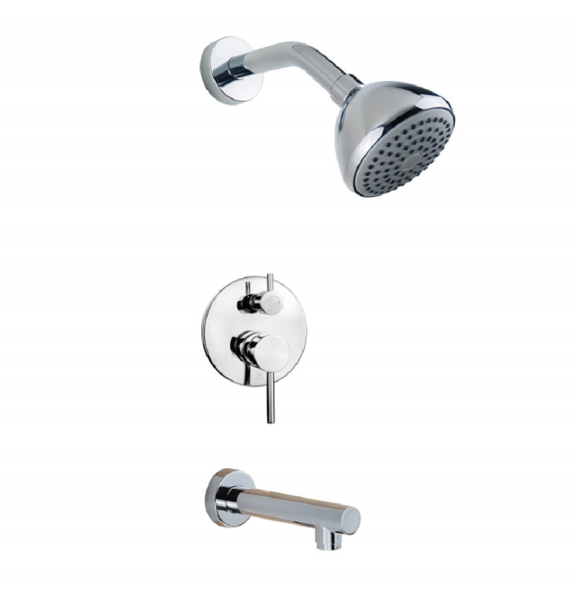 bathroom round style chrome concealed build in wall 2 functions bathtub filler and over head rain fall pressure balance shower