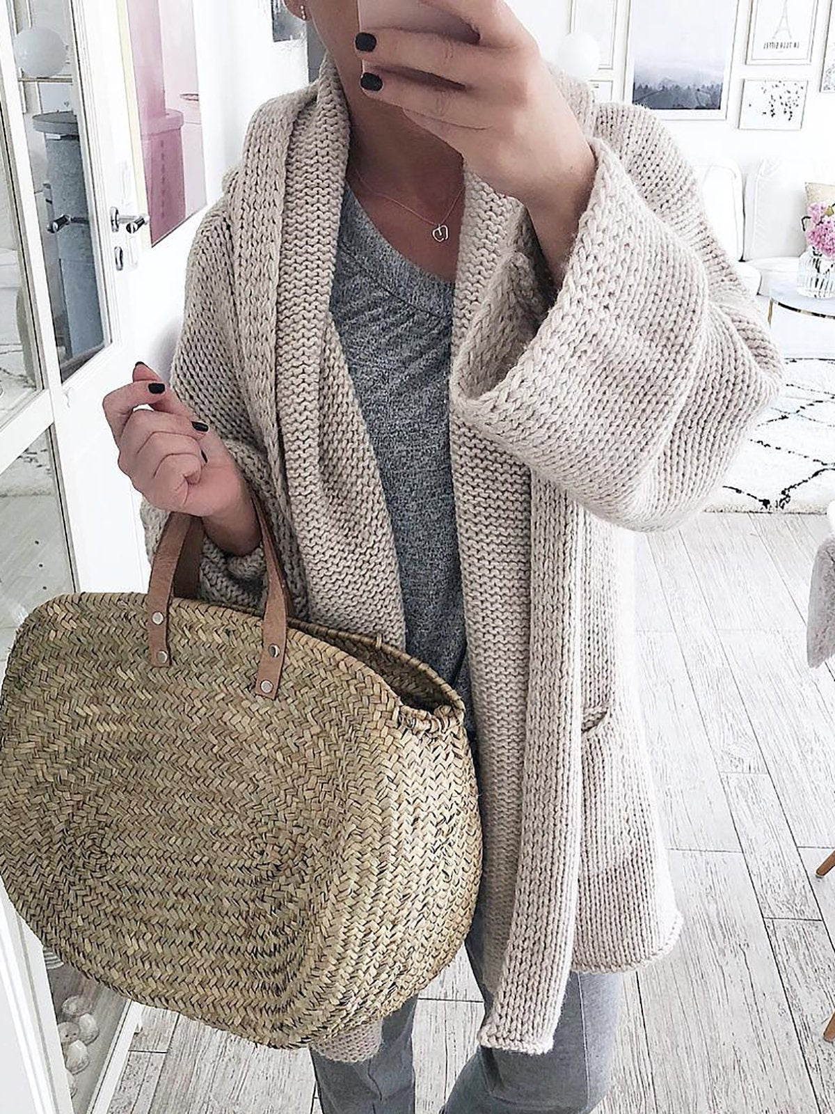 Shawl Collar Knitted Plus Size Cardigan Outerwear