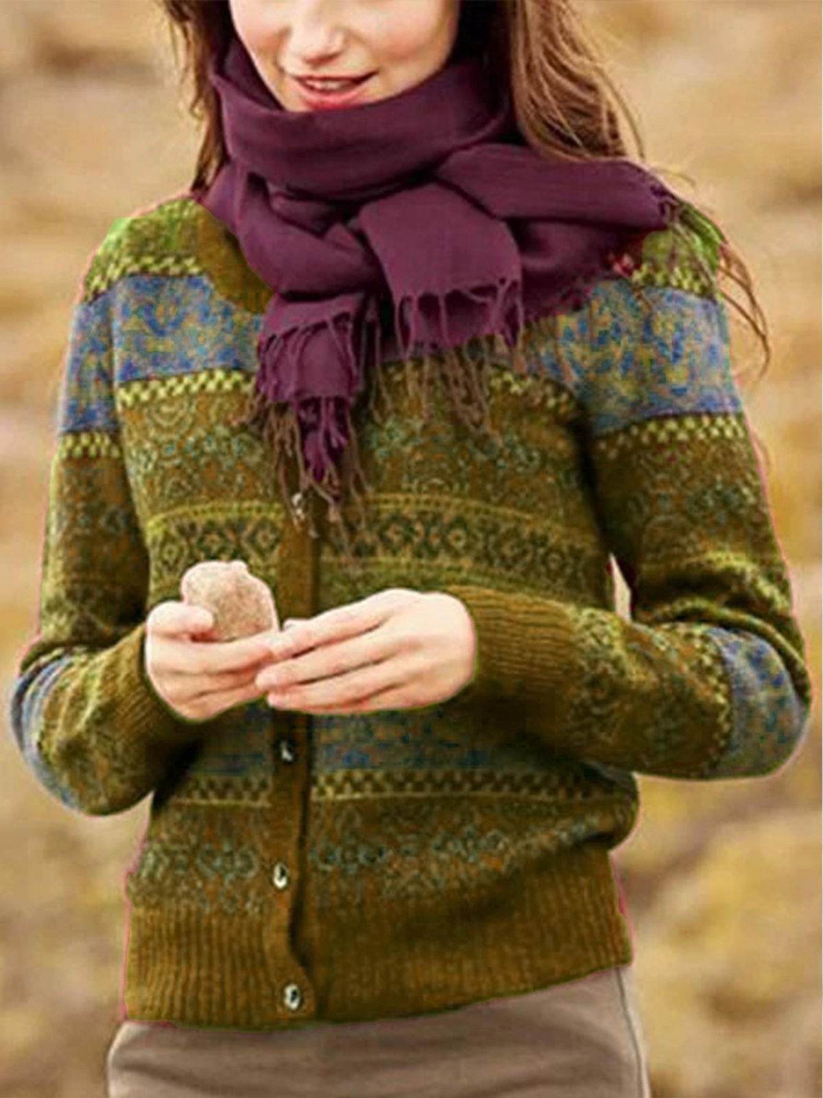 Buttoned Tribal Long Sleeve Cardigan