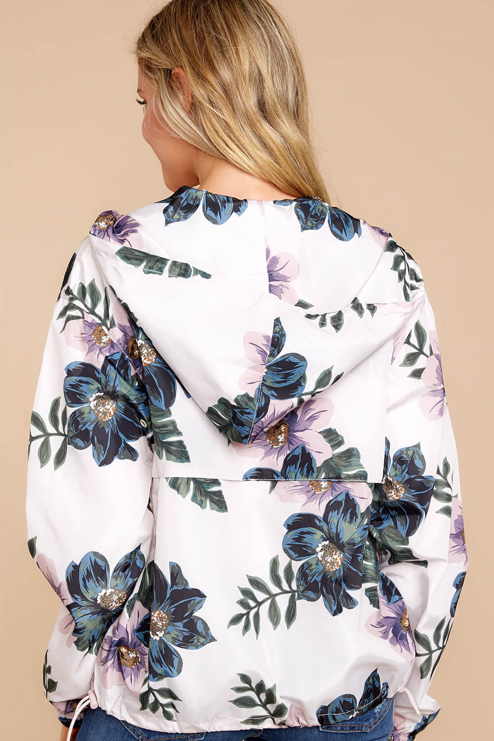 White Floral Print Rain Jacket