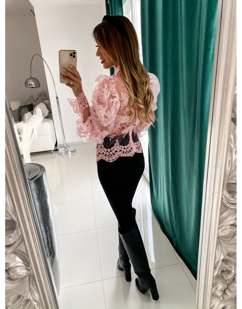 Romantic Floral Mesh Shirt with Pop Sleeves