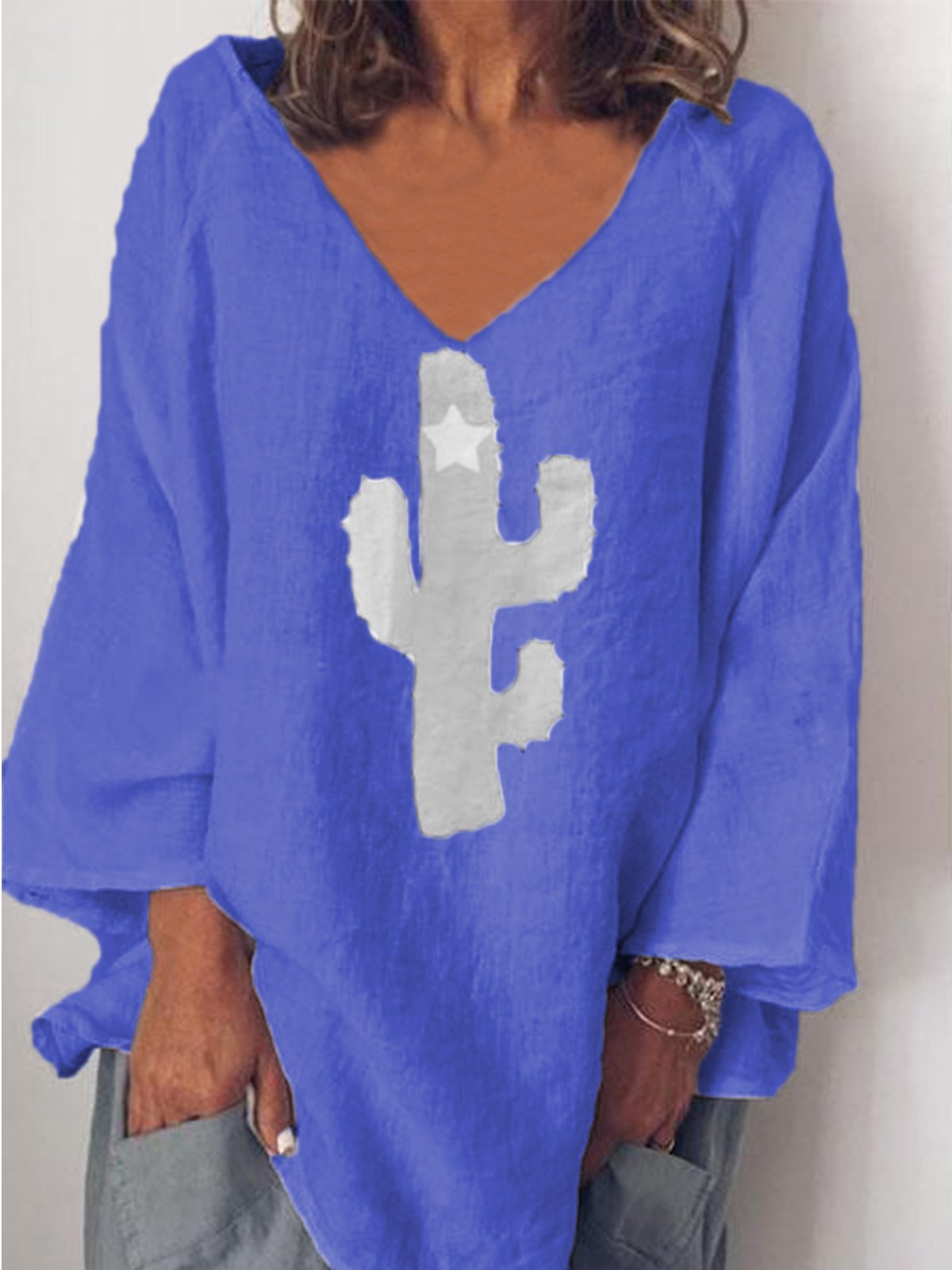 Cotton-Blend Casual Long Sleeve Shirts & Tops