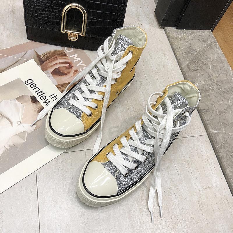 Trendy Fashion Wild Sequins Crystal Color Matching High Canvas Shoes
