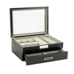 6 Slot Jewelry Organizer with Glass Top and Valet Drawer for Watch and Sunglasses