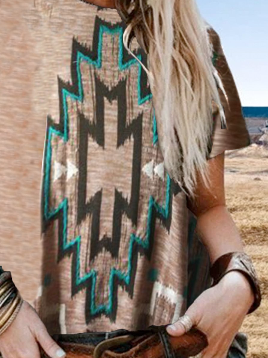 Geometric Casual Jersey Shirts & Tops