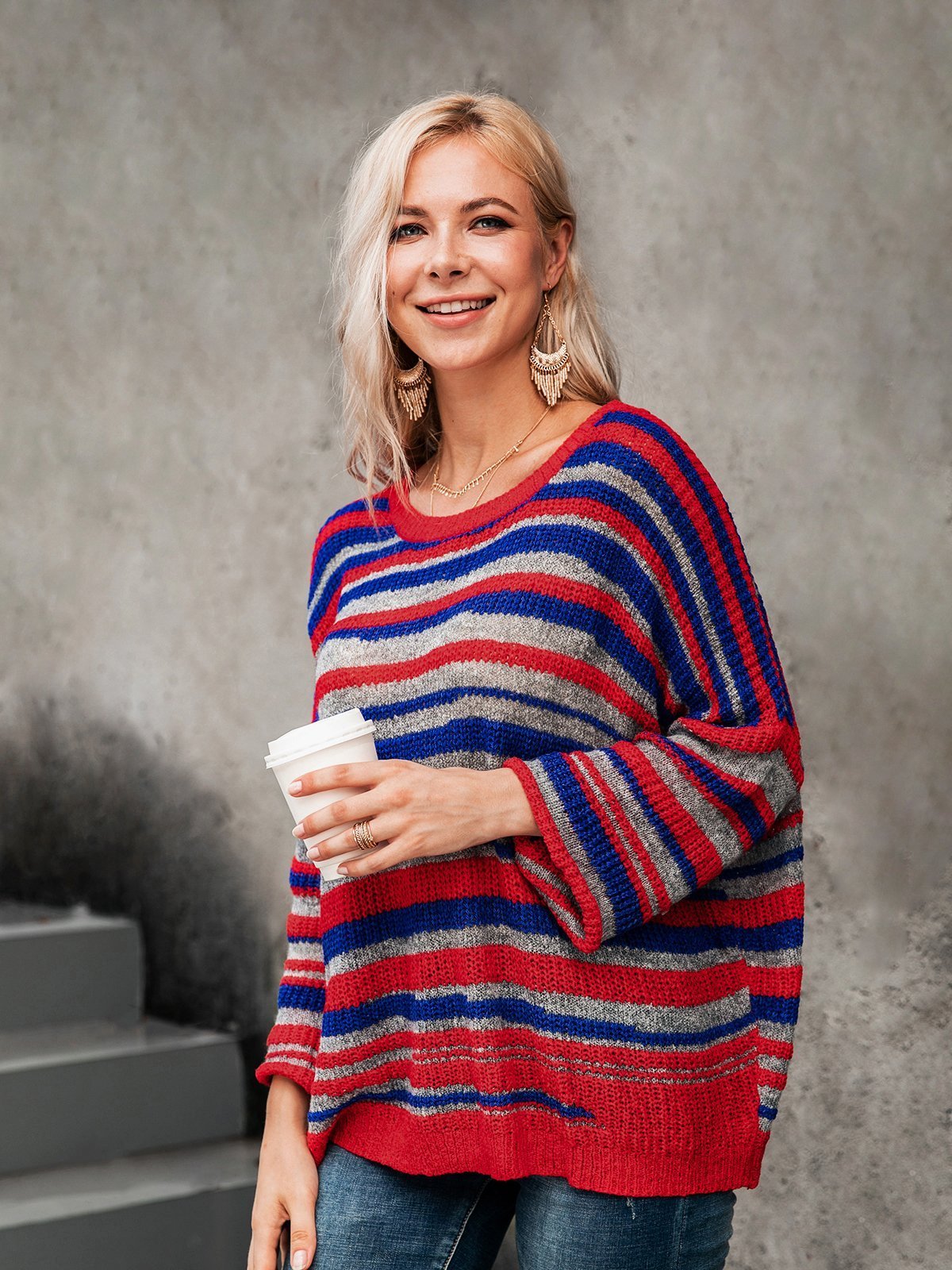 Basic Striped Scoop Neckline Sweater