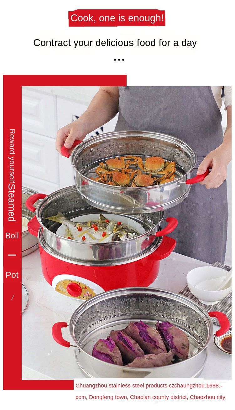 Stainless Steel Electric Food Steamer Pot Stainless  Pan Rice Bun Steamer Steam Cooker Instant