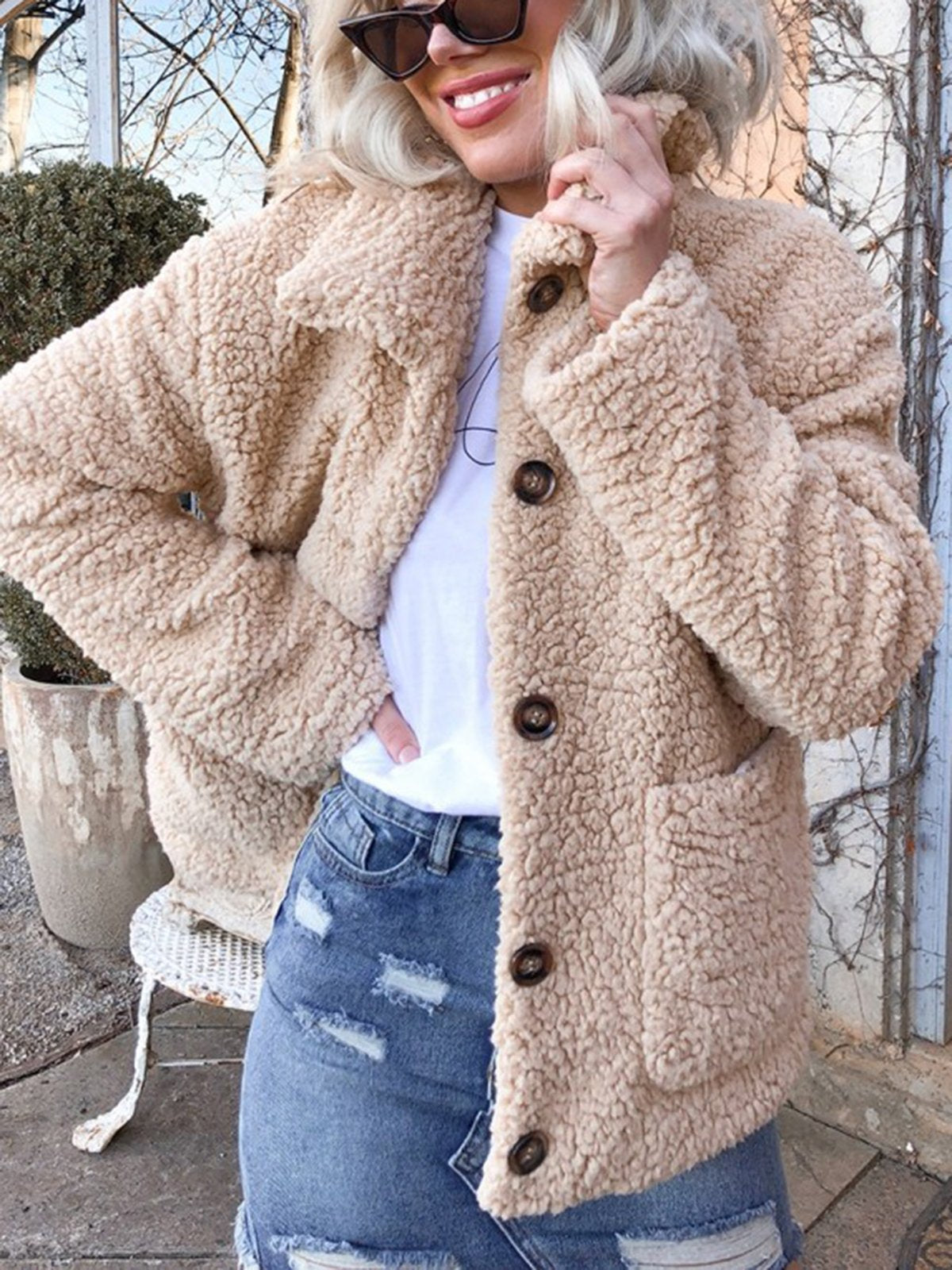 Fleece Fuzzy Wool Sherpa Coat Sweet Pockets Teddy Bear Coats