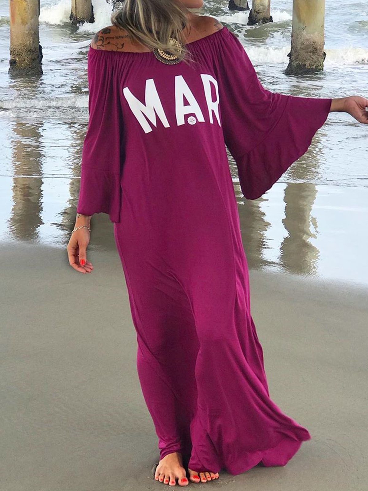 Bohemian cotton casual loose letter dress