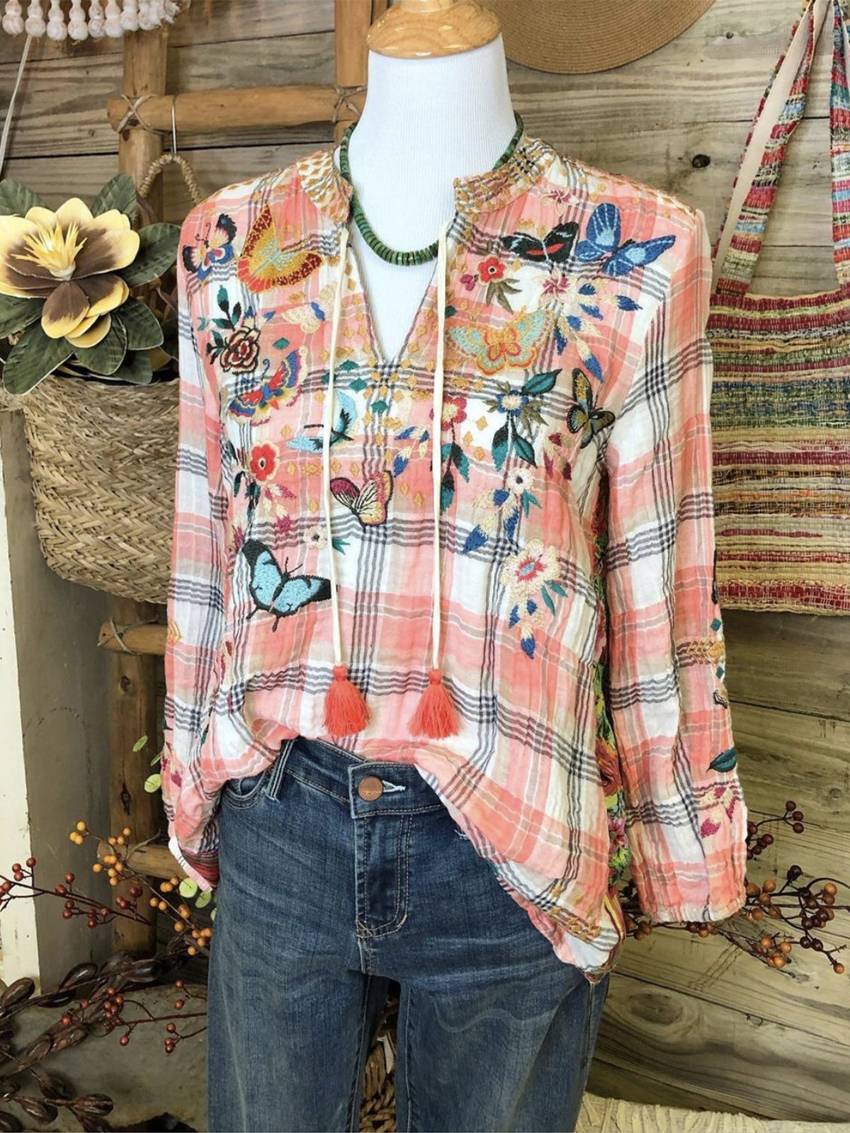 Sweet Pink Long Sleeve Crew Neck Floral-Print Shirts & Tops