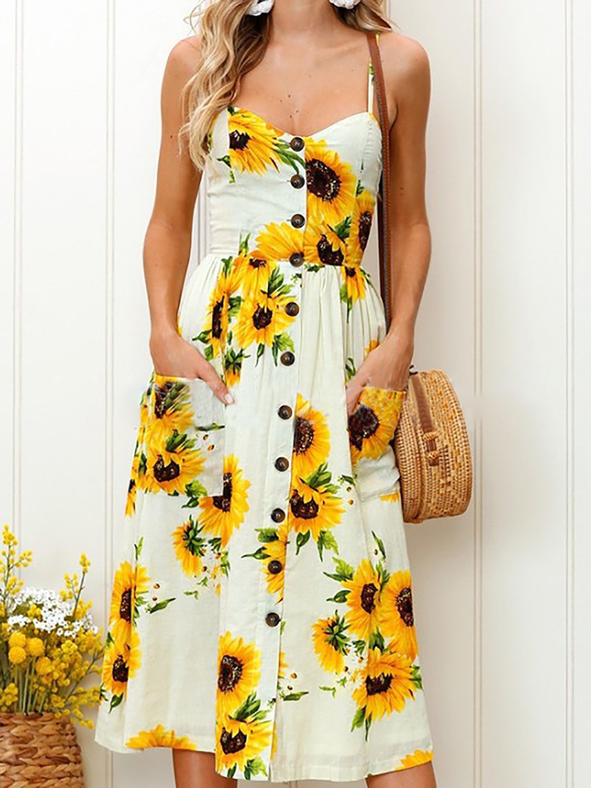 Floral Printed Spaghetti Casual A-line Dress