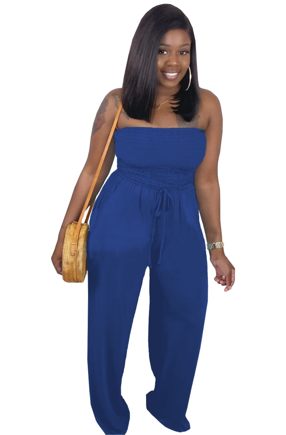 Solid Color Sexy Strapless Loose Jumpsuit