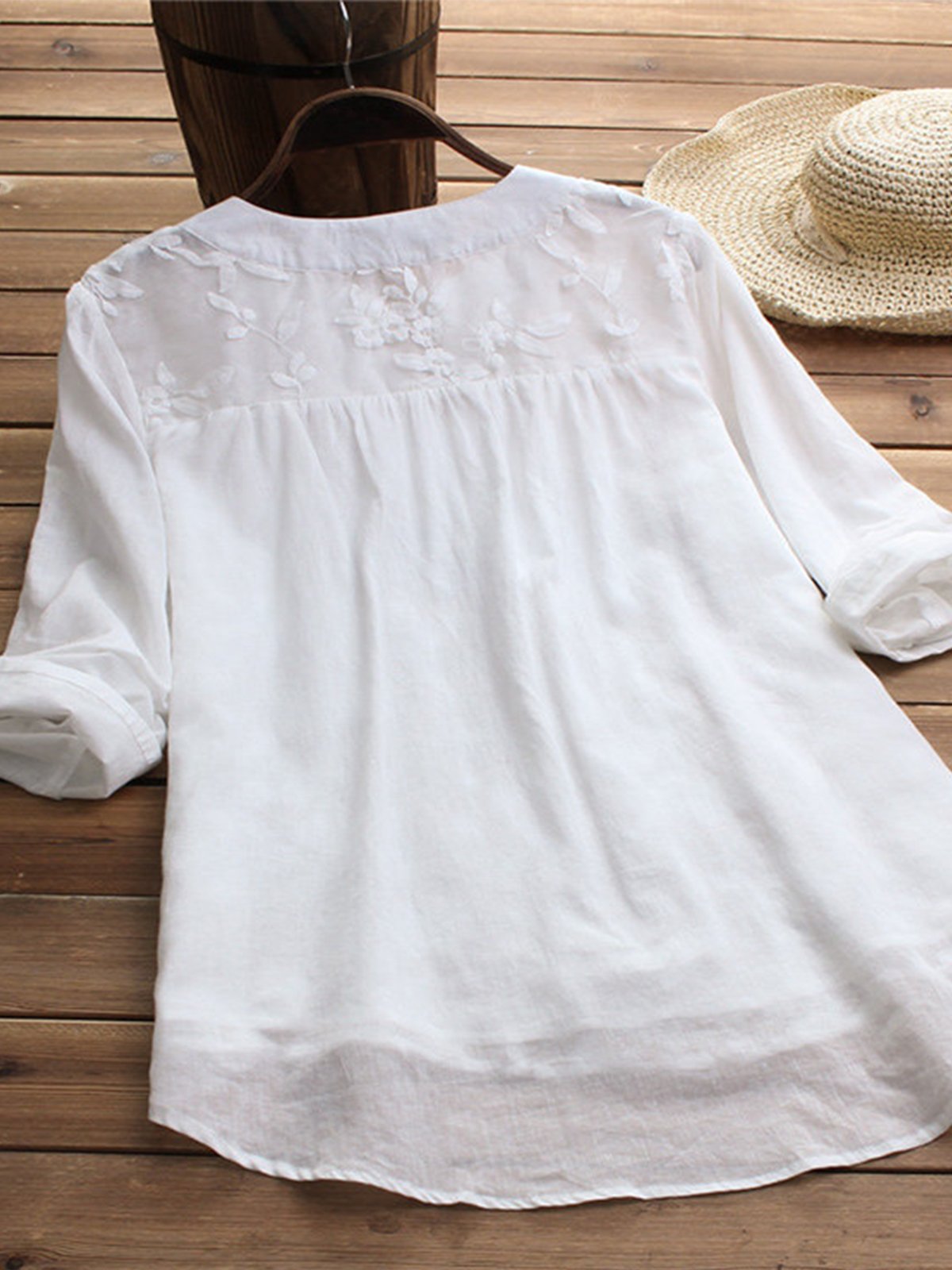 Long Sleeve V Neck Casual Embroidery Shirts & Tops