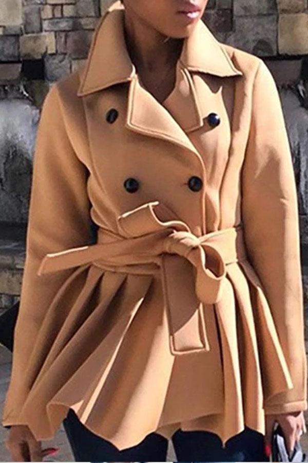 Fashion Turndown Collar Splicing Pure Colour Coat