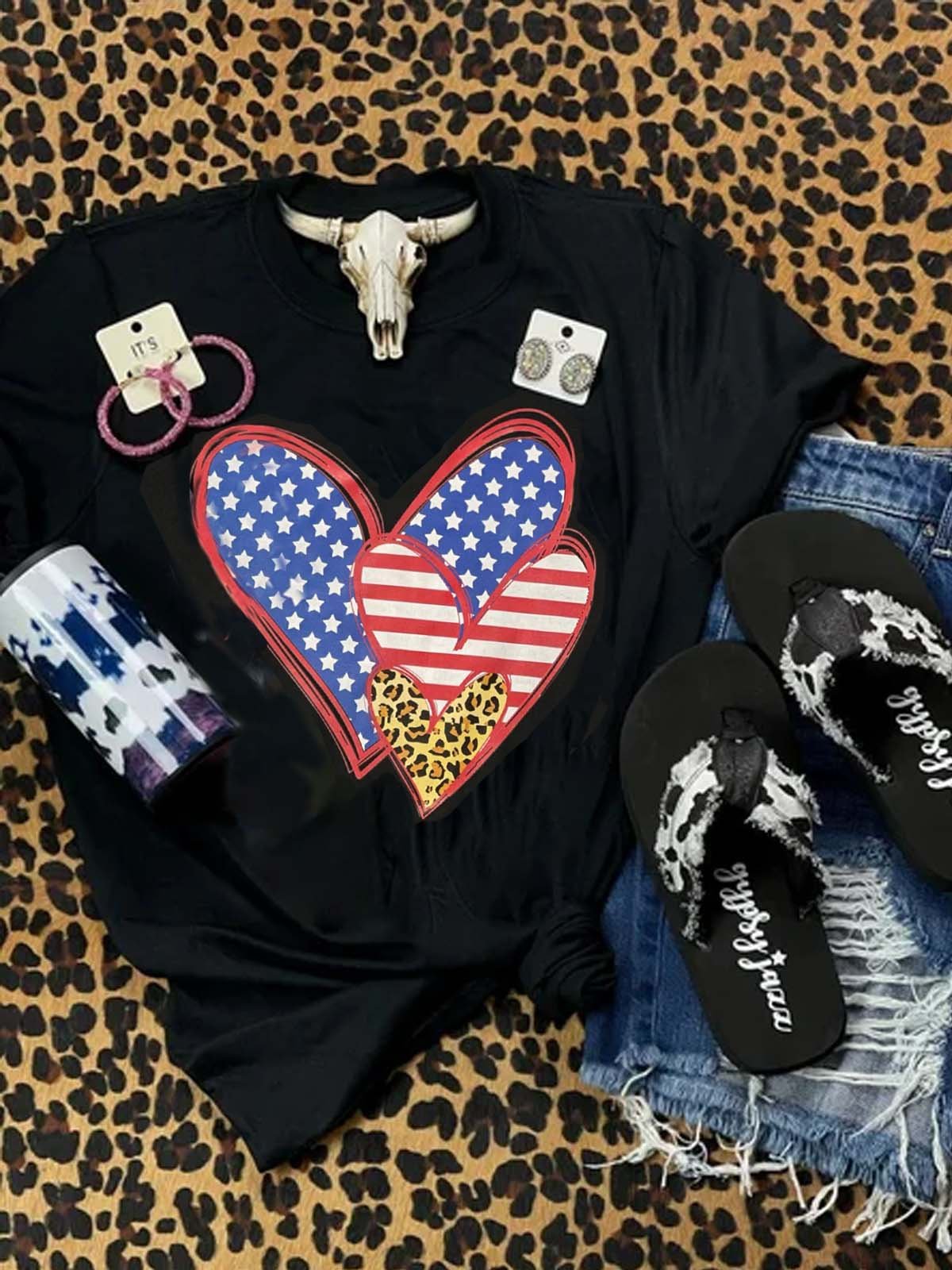 Abstract Casual Crew Neck Cotton-Blend Shirts & Tops