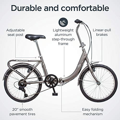 Loop Adult Folding Bike, 20-inch Wheels, 7-Speed Drivetrain, Rear Carry Rack