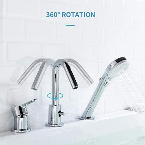 Bathtub Filler Faucet, 3-Hole Deck-Mount Bathtub Faucet Mixer Faucet