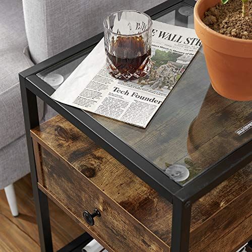 VECELO Modern Nightstand with Tempered Glass Top Hold up to 66 Pounds/Set of 2