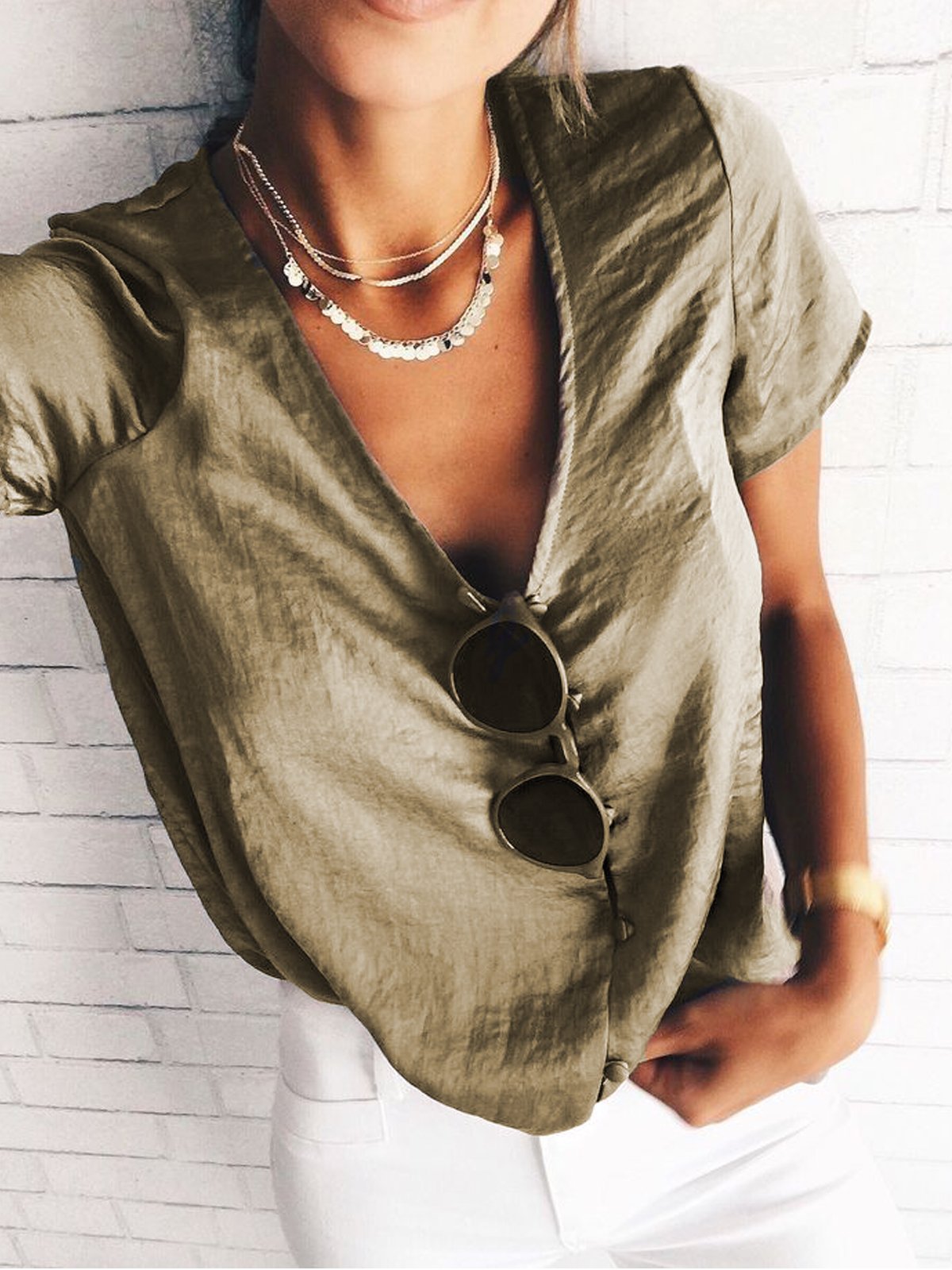 Casual V Neck Shirts & Tops