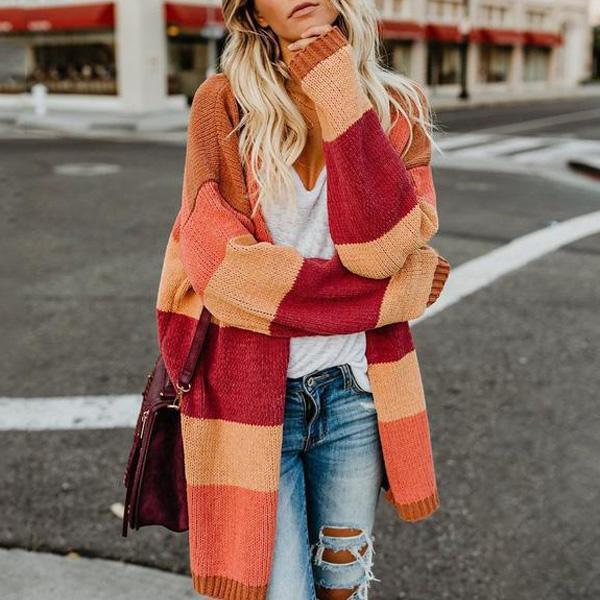 Fashion Color Stitching Knitting Sweater