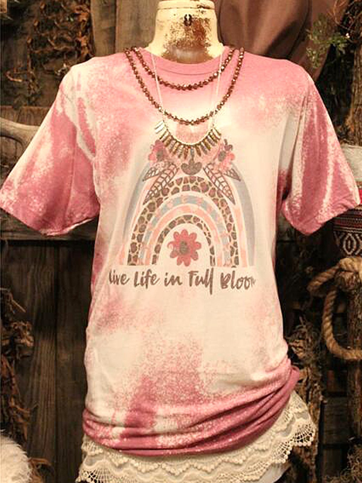 Short Sleeve Casual Ombre/tie-Dye Shirts & Tops