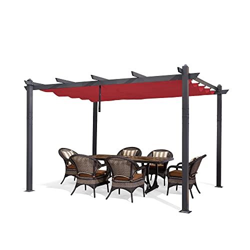 PURPLE LEAF 10′ X 13′ Outdoor Retractable Pergola with Sun Shade Canopy Patio Metal Shelter for Garden Porch Beach Pavilion Grill Gazebo Modern Yard Grape Trellis Pergola, Terra