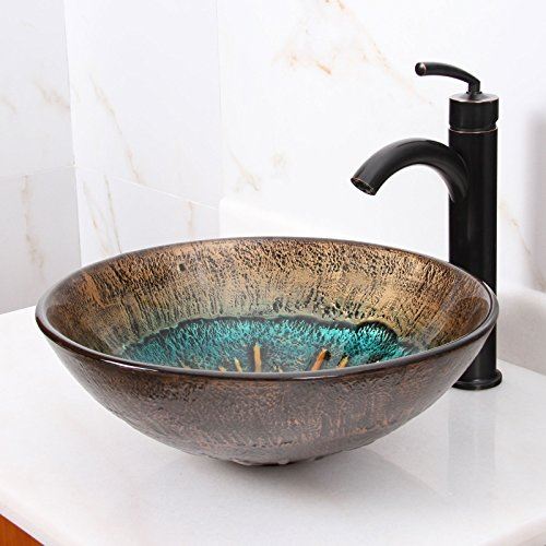 Tempered Glass Bathroom Vessel Sink & Oil Rubbed Bronze Faucet Combo