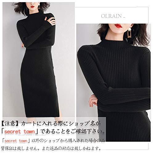 连衣裙 女士 长款 针织 毛衣 修身 紧身 针织连衣裙 毛衣连衣裙 高领 长袖 长款 开叉 打底连衣裙 秋冬 显瘦 优雅