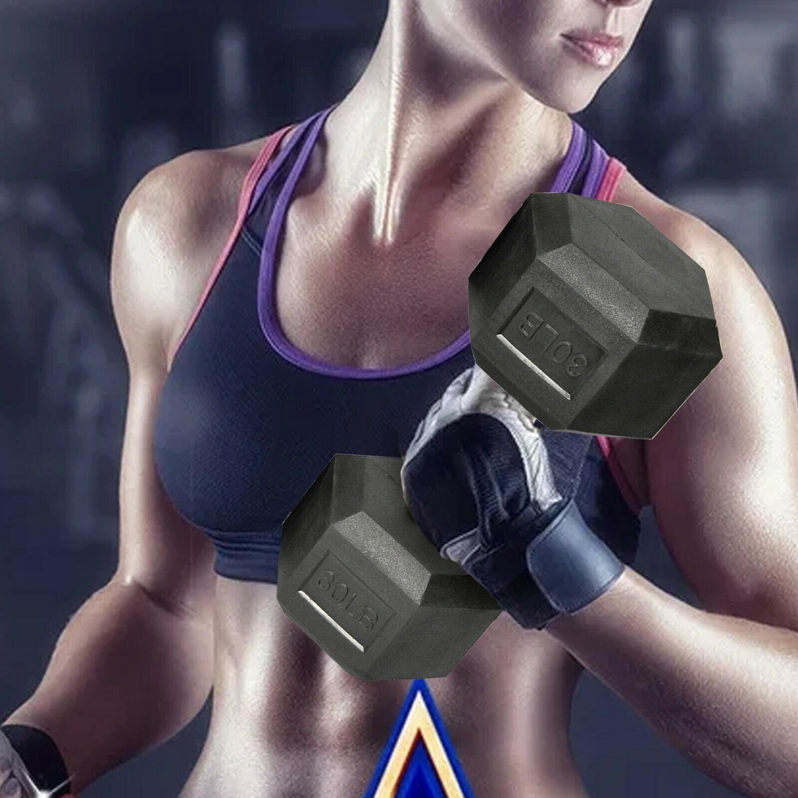 10Pair Rubber Dumbbells 5-50 lb with Dumbbells Rack Hexagonal Home Gym Equipment