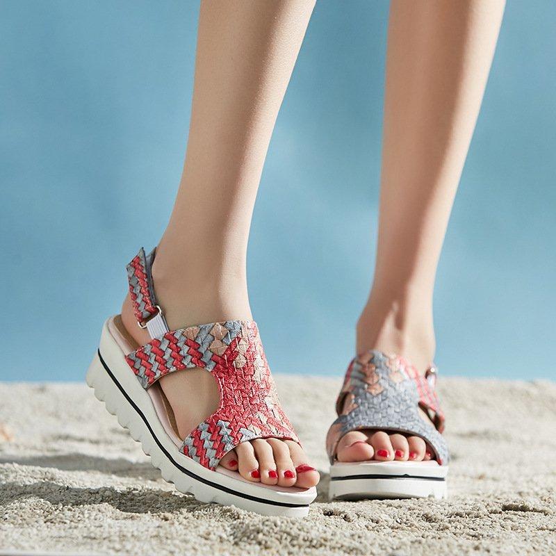 Microfiber Leather Buckle Wedge Heel Casual Sandals