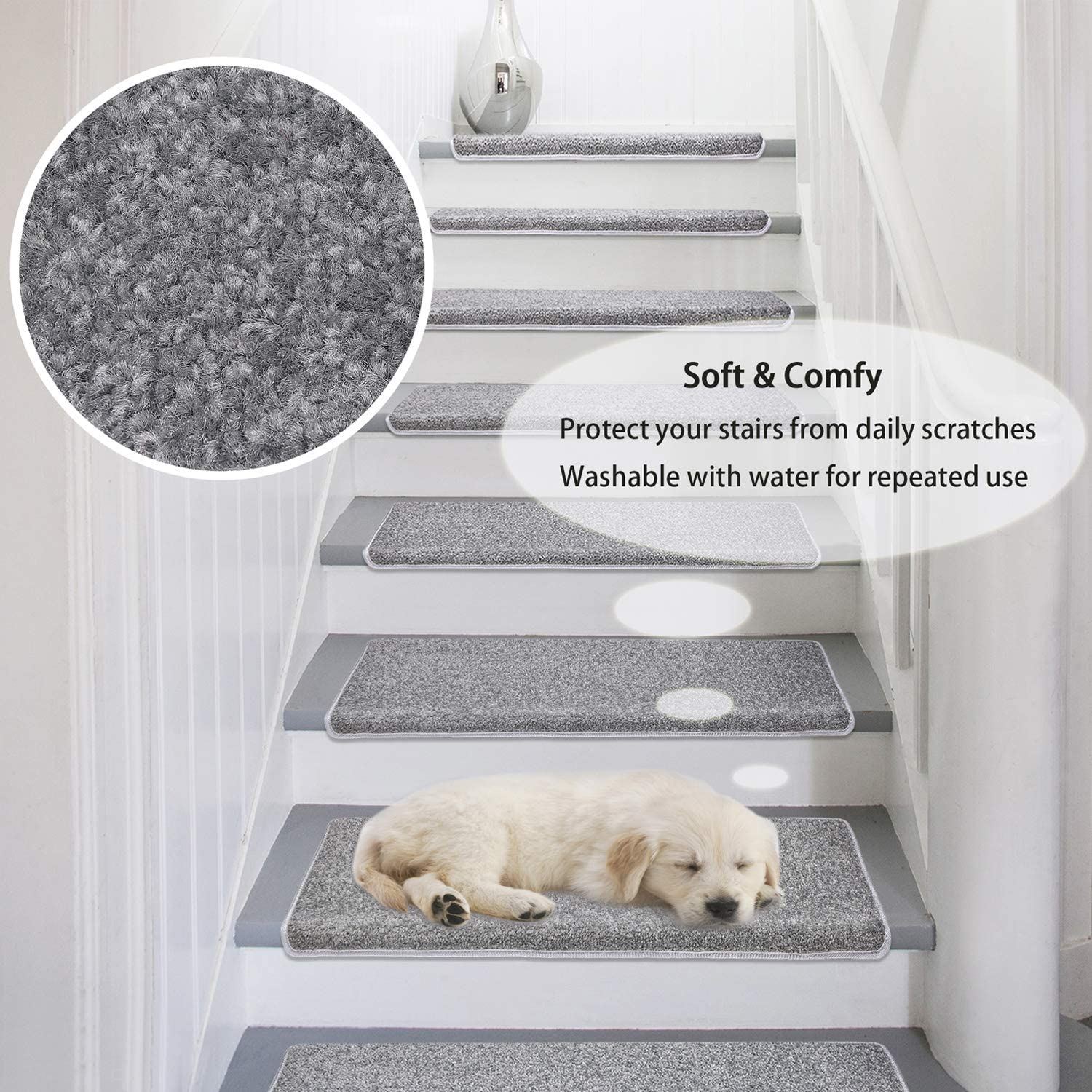 PURE ERA Carpet Stair Treads Set of 14 Non Slip Self Adhesive, 14 Pieces / Black