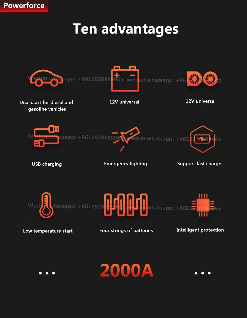 2000A Car Jump Starter Power Bank Starting Device Diesel Petrol Car Battery Charger