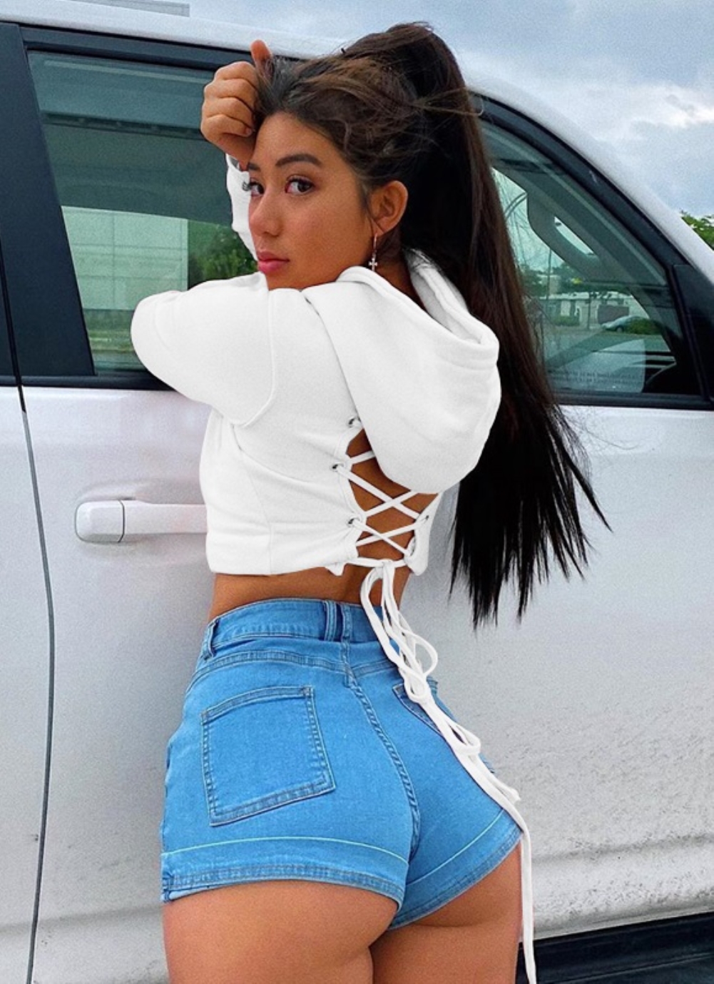 Sexy Lace-Up Back Hoody Crop Top