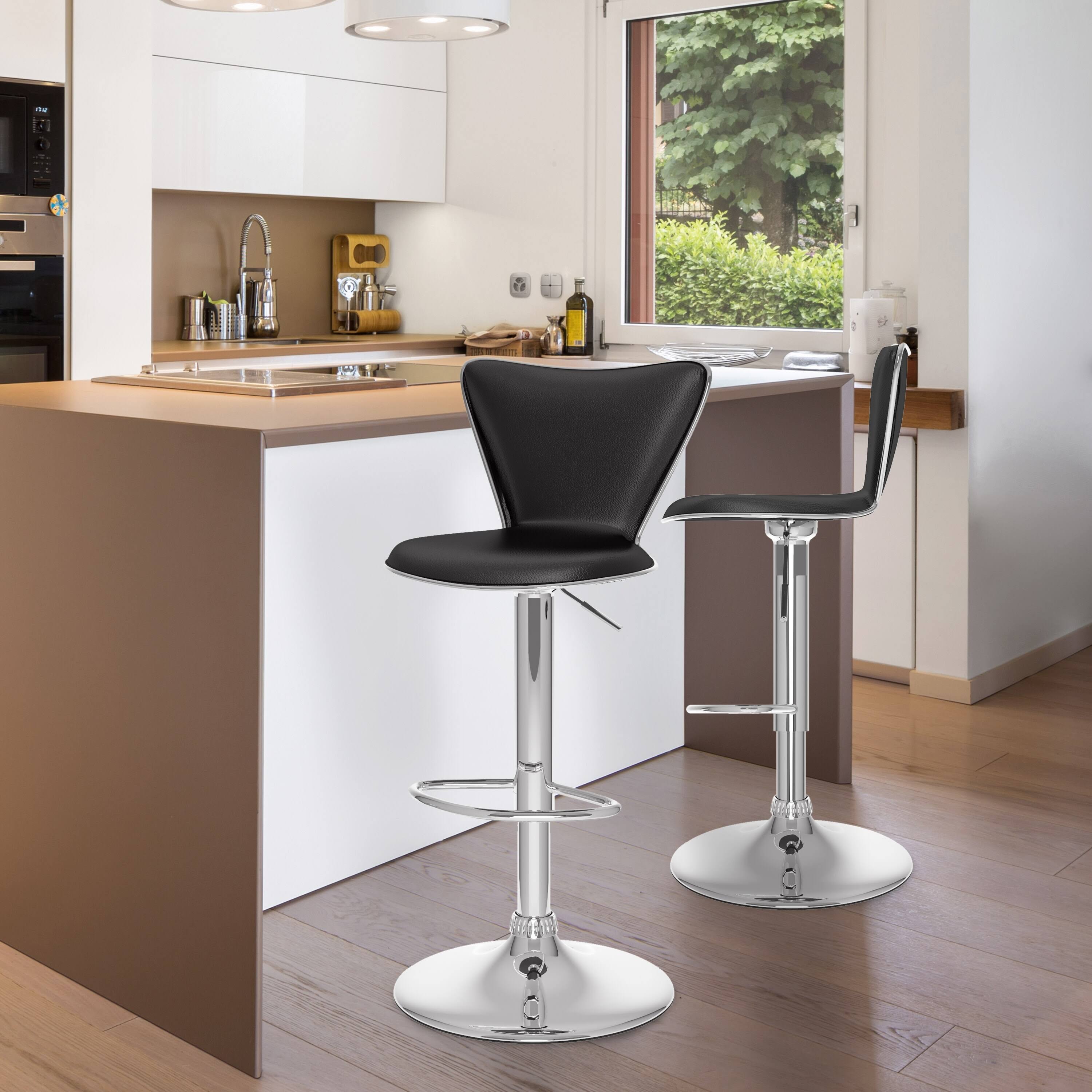 CorLiving Tapered Back Leatherette Adjustable Barstool (Set of 2) Black
