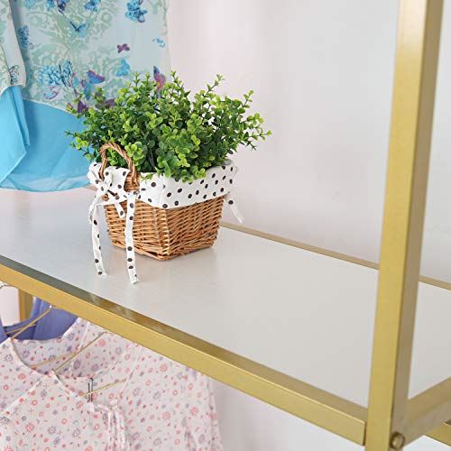 Metal Free Standing Display Garment Clothing Rack with Wooden Shelves/47.2�?