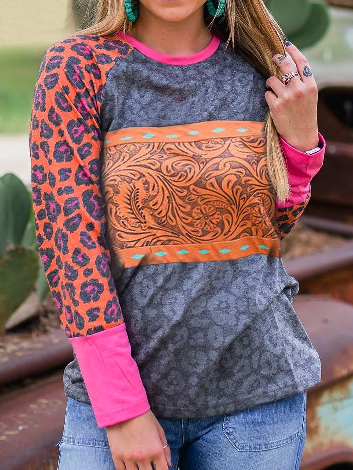 Vintage Long Sleeve Shift Jacquard Shirts & Tops