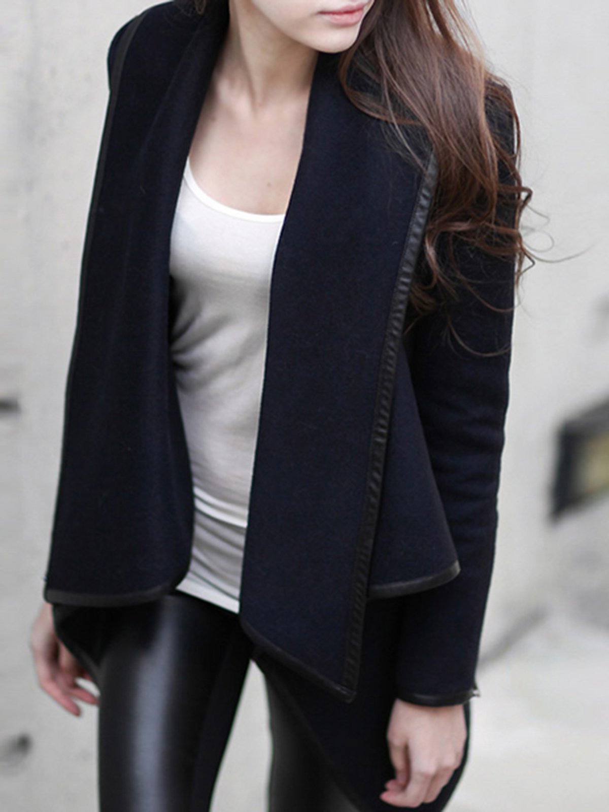 Long Sleeve Shawl Collar Piping Plus Size Coat