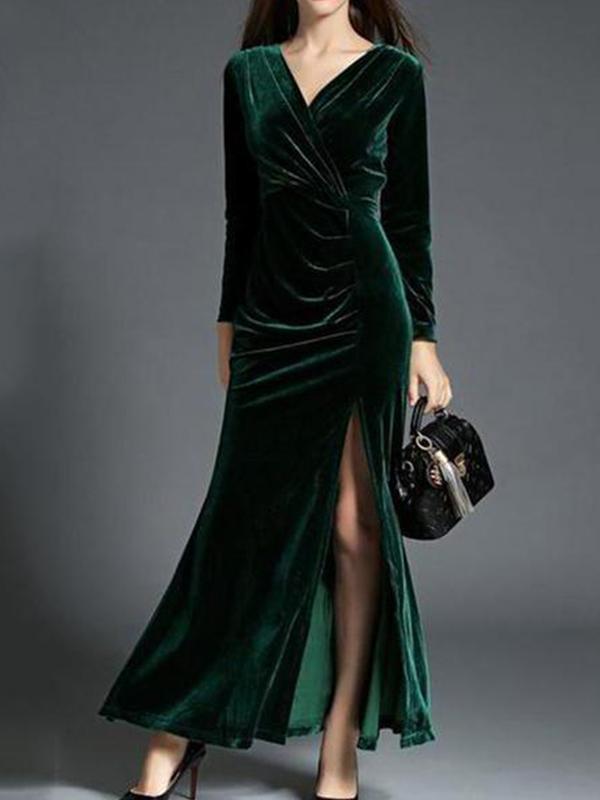 Elegant Split Velvet Evening Dress
