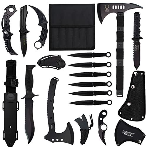 Blade Factory 15pc Tactical Survival Set| 2 Fixed Blade Knives | 2 Hatchet Axes