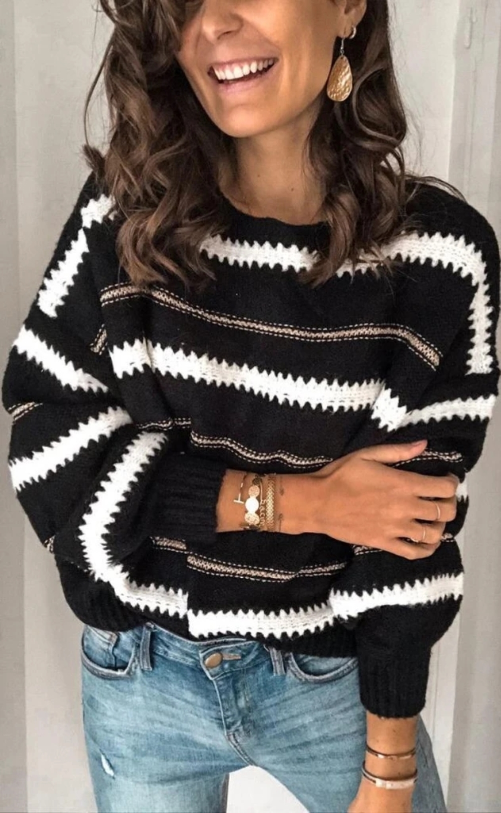 O Neck Striped Loose Pullover Sweater