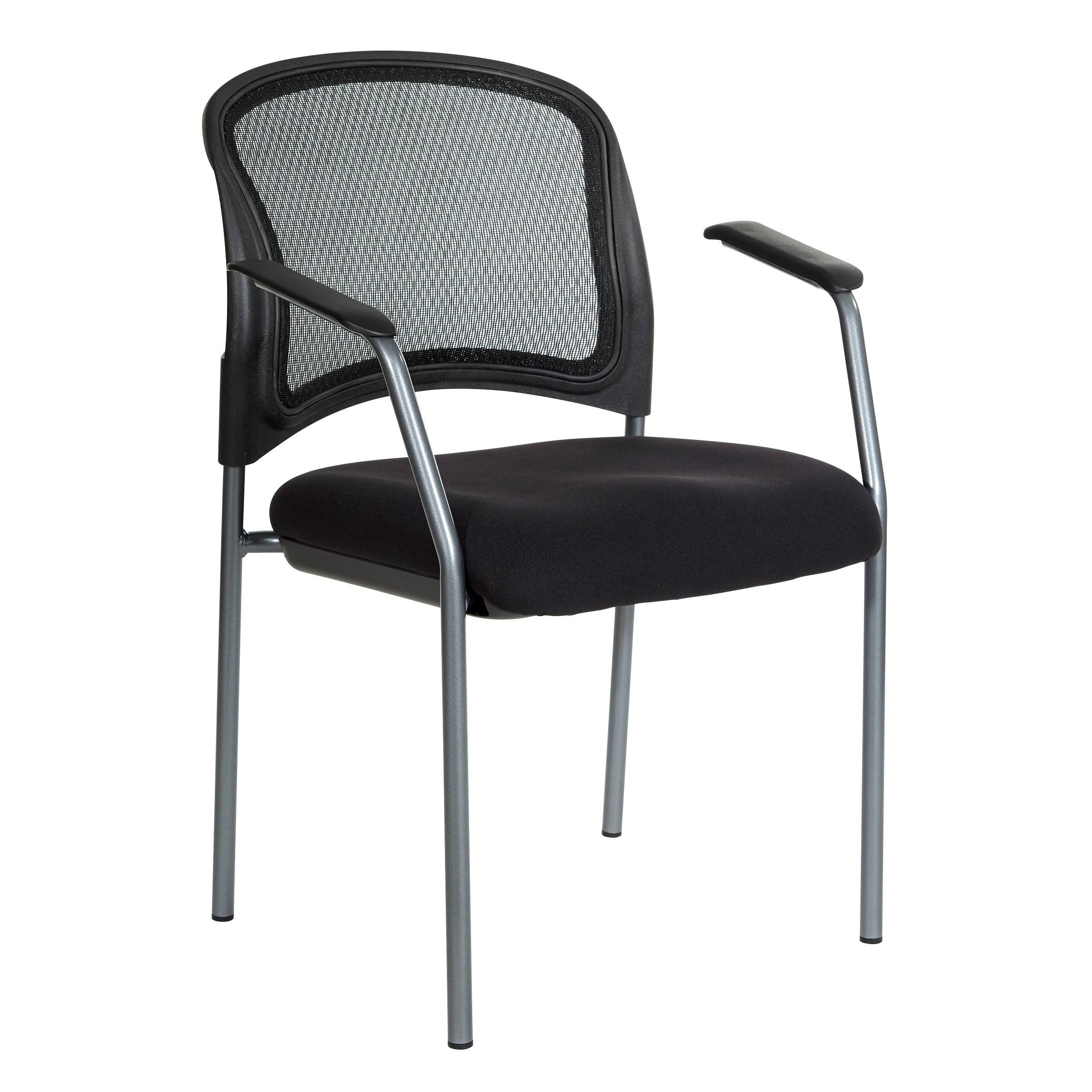 ProGrid Black Mesh Back with Padded Fabric Seat Visitor's Chair with Arms