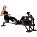Sunny Health & Fitness Obsidian Surge 500 Water Rowing Machine for Men and Women- Black