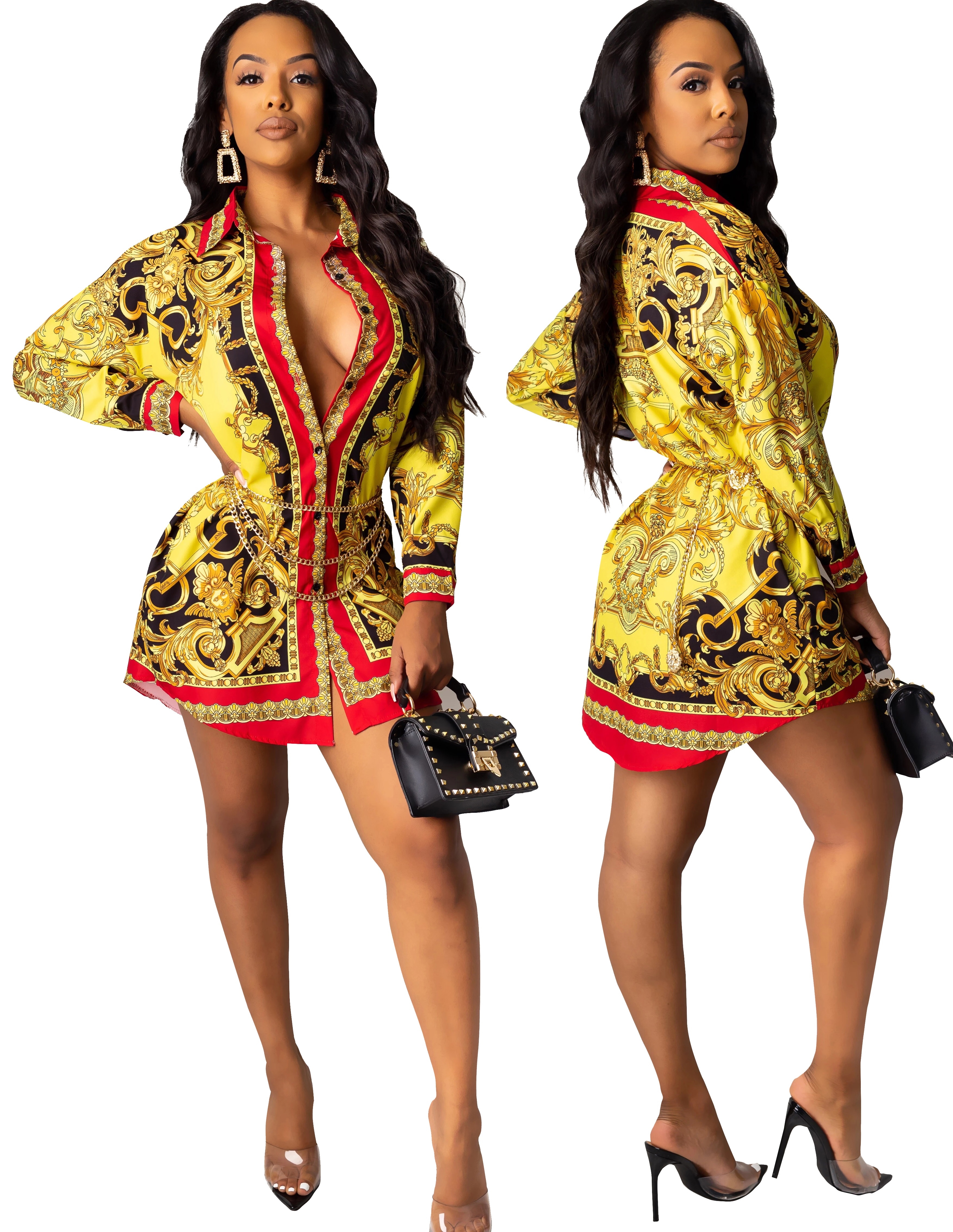 African Gold and Black Print Retro Shirt