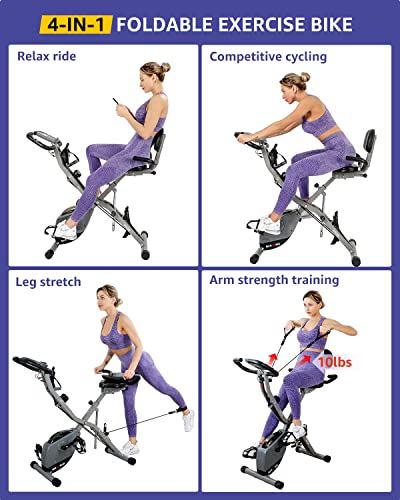 Barwing 16-8-2-3 Exercise Stationary Bike Foldable | 4 IN 1 Upright Recline Arm | Gray