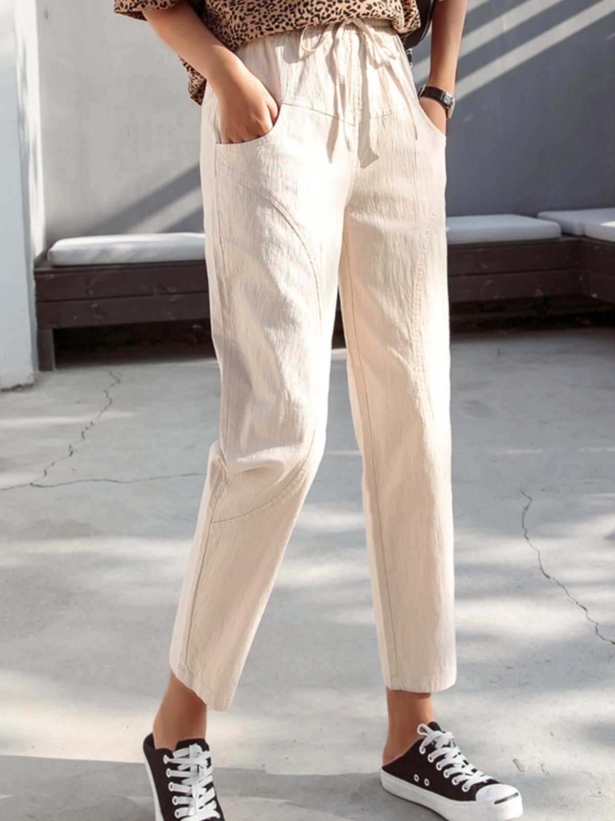 Plus Size Women Plain Casual Pants