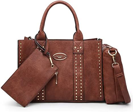 Women Vegan Leather Handbags Fashion Satchel Bags, 3pcs 0620 Bronze New