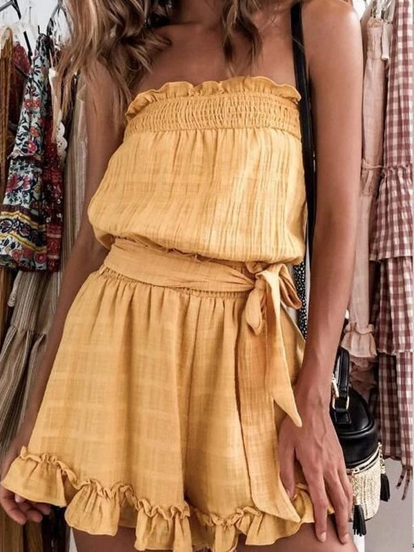 Strapless  Backless  Plain  Sleeveless  Playsuits