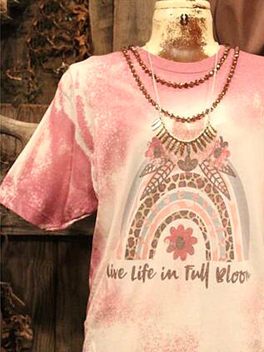 Short Sleeve Casual Ombre/tie-Dye Shirts & Tops