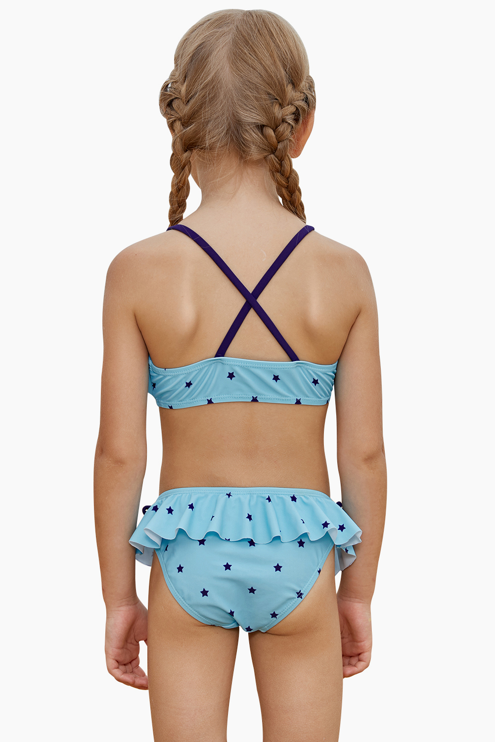 Little Stars Print Turquoise Little Girls Bikini