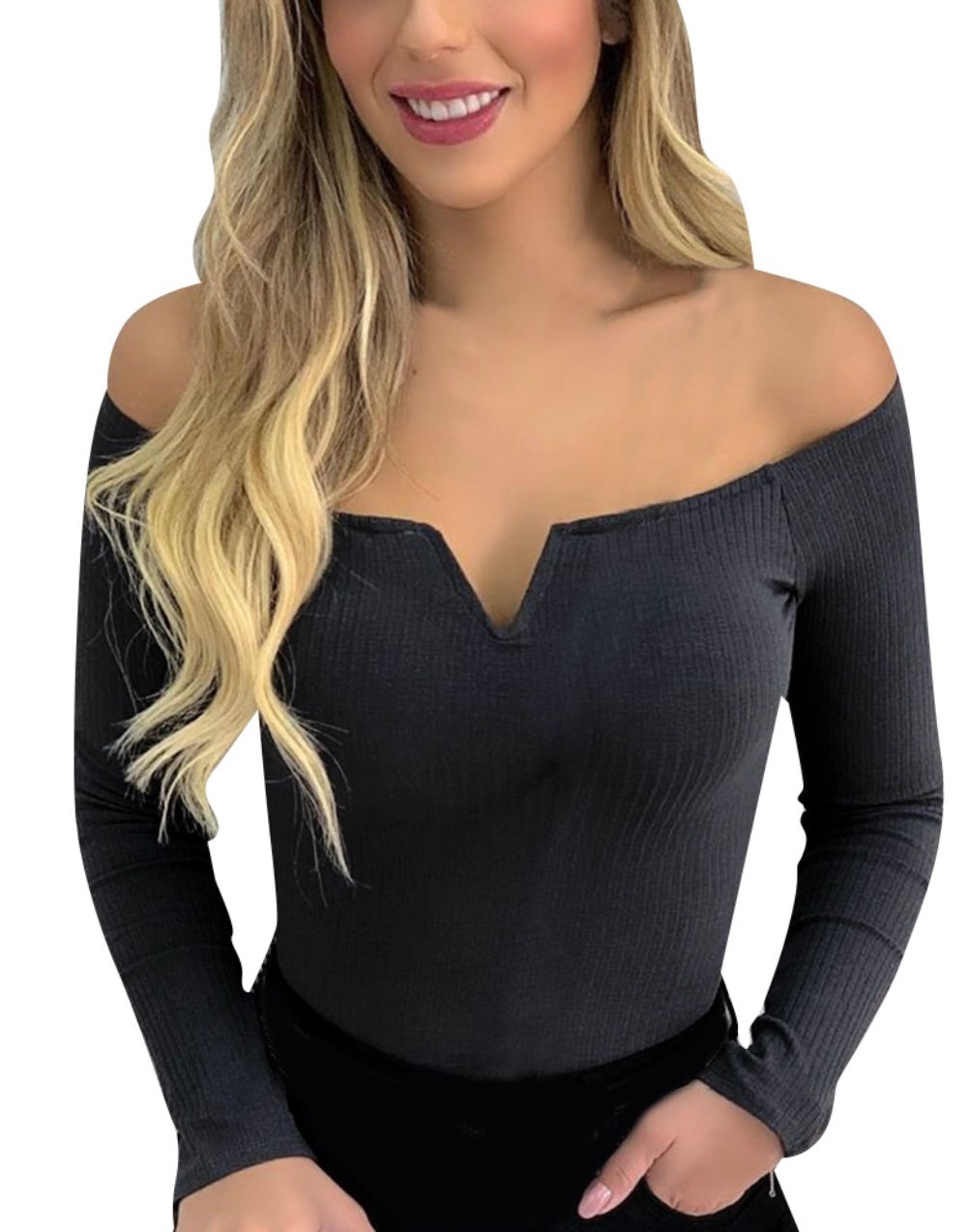 Fall Off Shoulder Tight Shirt with Sleeves